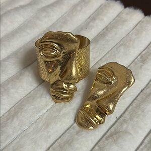 Gold Face Cuff Bracelet and Ring